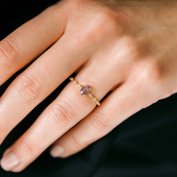 Sterling Silver Purple Oval Crystal Gold Ring - Picture 6 of 7